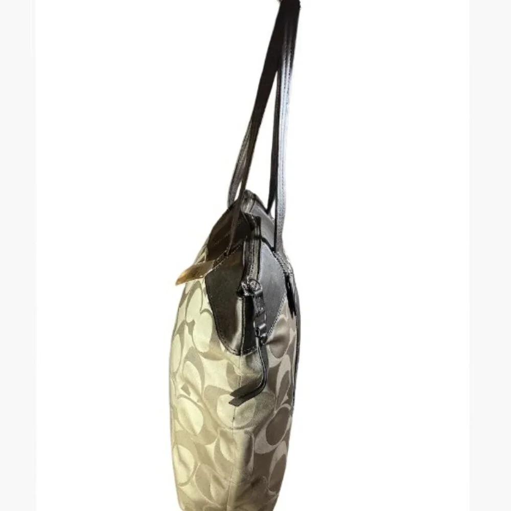 Coach Laura Signature Jacquard and Metallic Gold Leather Trim Tote NWT New